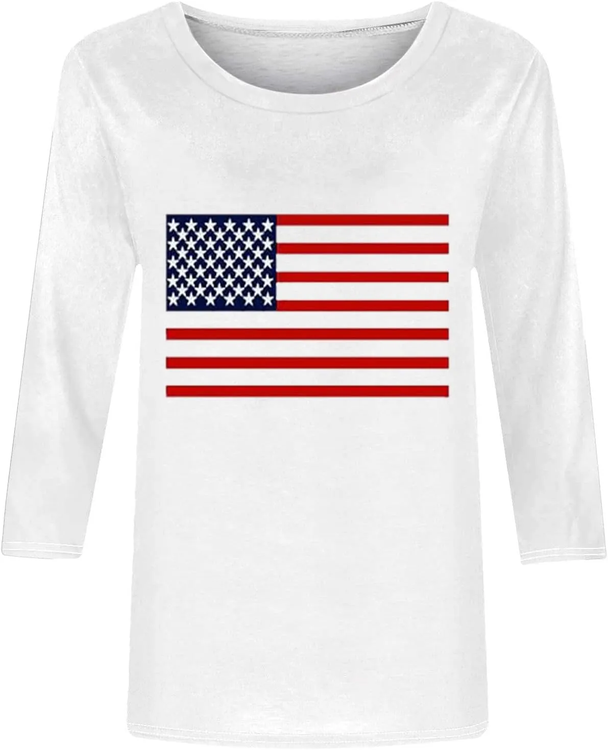 4th of July Shirts Women American Flag 3/4 Sleeve Shirt Independence Day Tops Casual Summer T Shirt Patriotic Tees