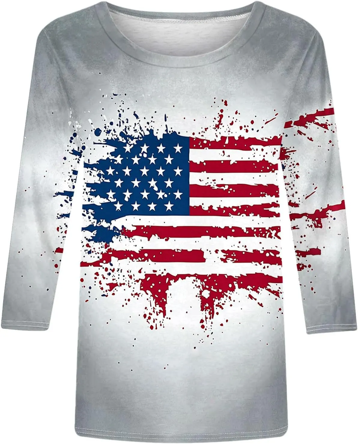 4th of July Shirts Women American Flag 3/4 Sleeve Shirt Independence Day Tops Casual Summer T Shirt Patriotic Tees