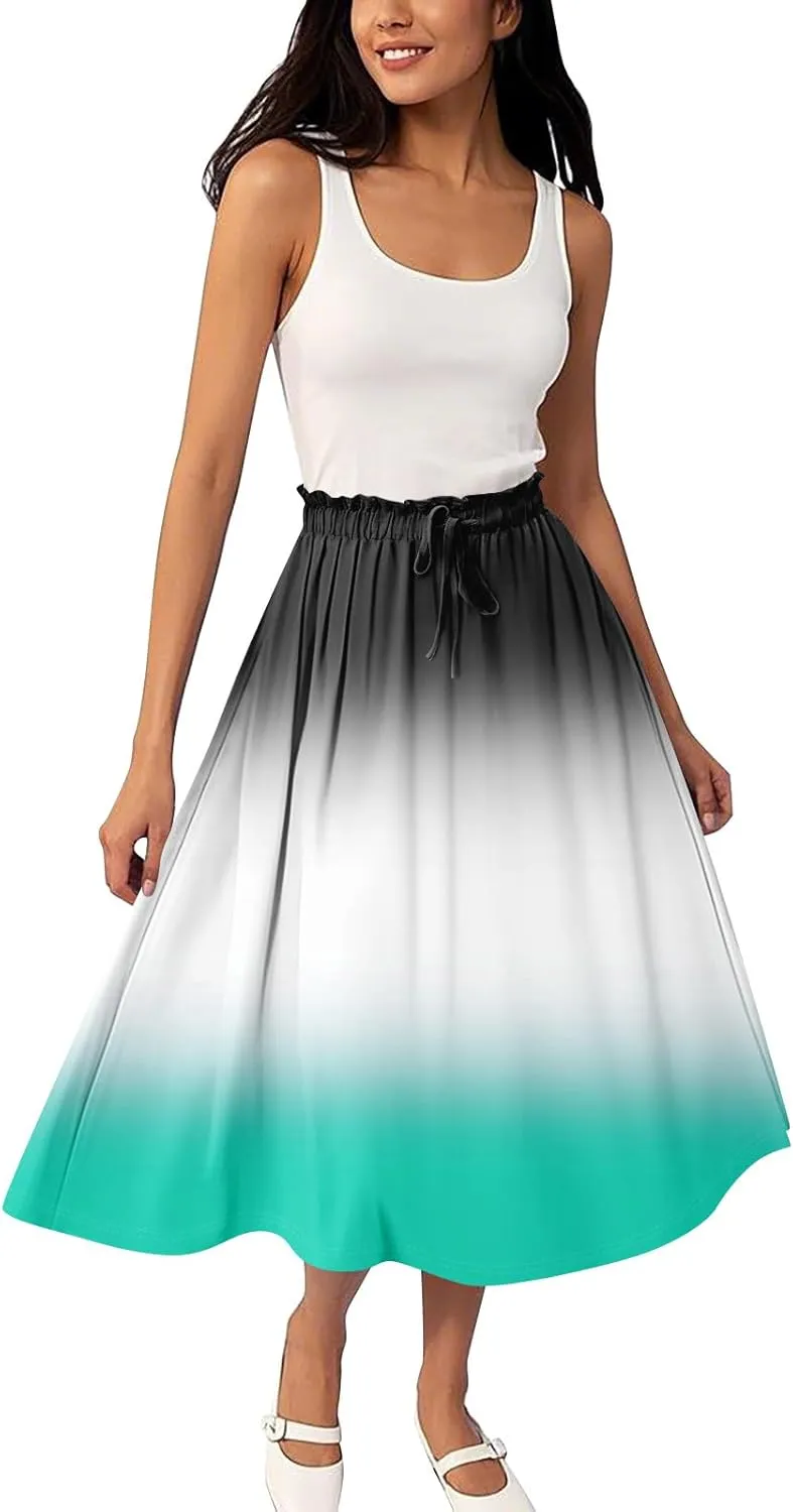 A Line Skirts for Women High Waist Flowy Maxi Skirt Long Bohemian Summer Style