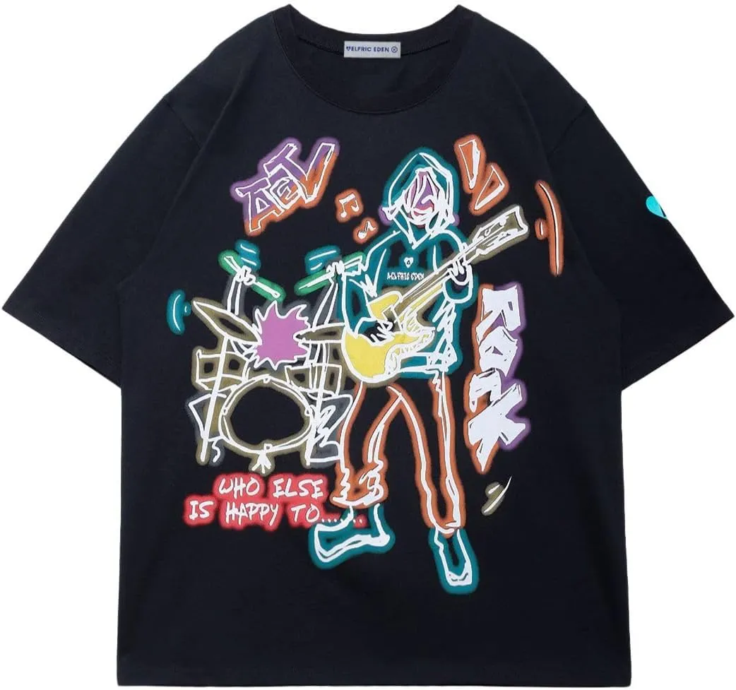 Aelfric Eden Graphic Tees Men Y2k Oversized T Shirts Women Hip Hop Character Vintage Tees Unisex Summer Tops