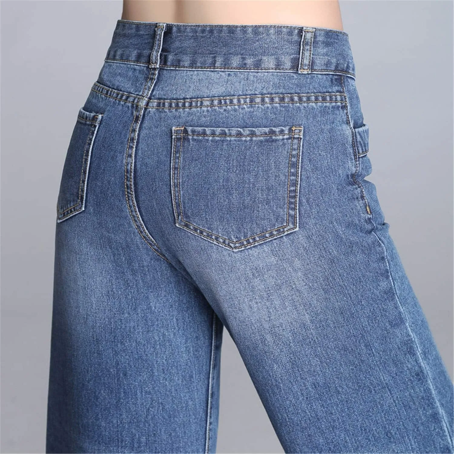 Andongnywell Ladies Loose Casual Stretch High Waist Straight Jeans Wide Leg Cropped Denim Pants Trousers