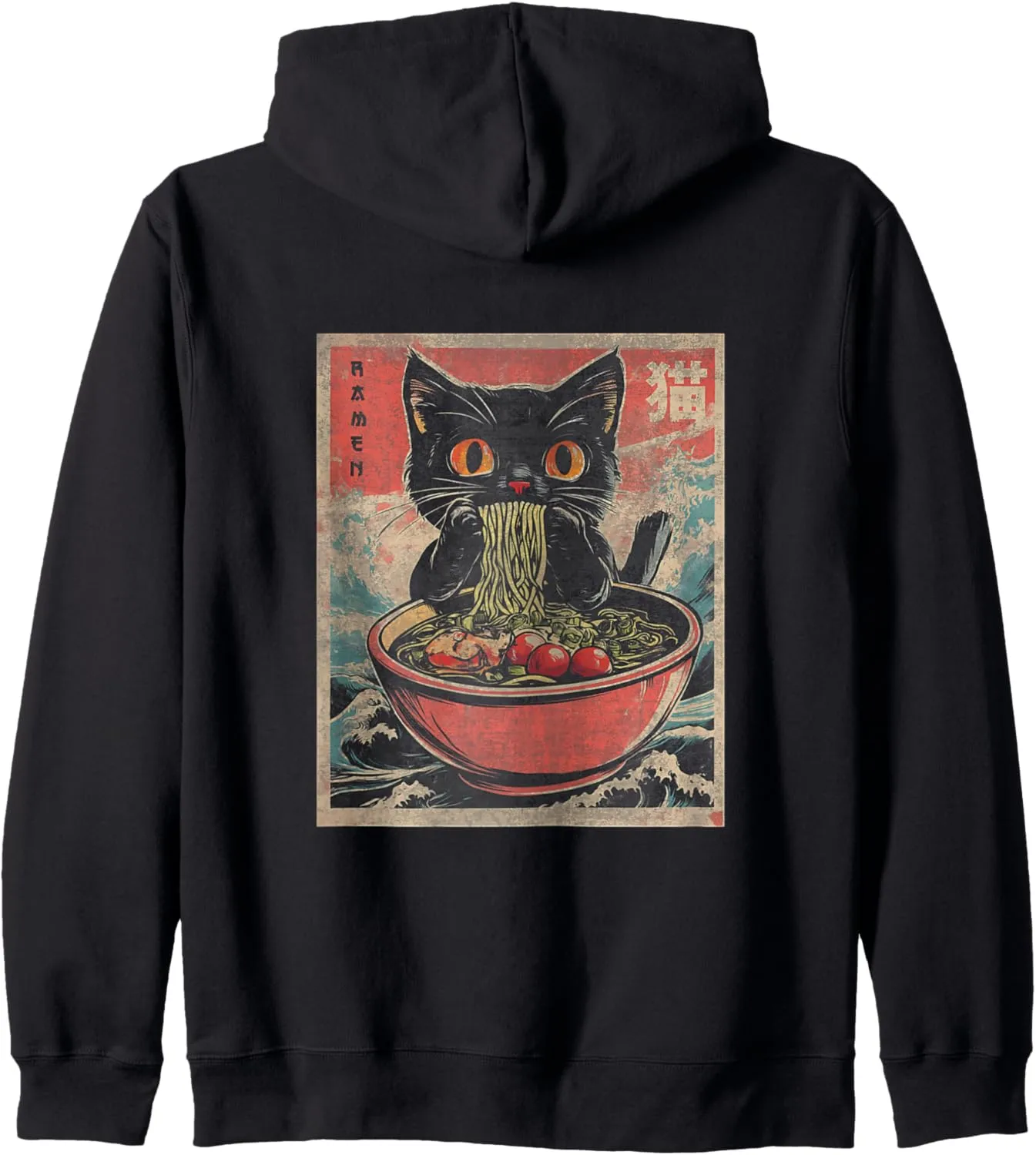 Anime Cat Ramen Japanese Funny Graphic Tees Kawaii Cats Zip Hoodie