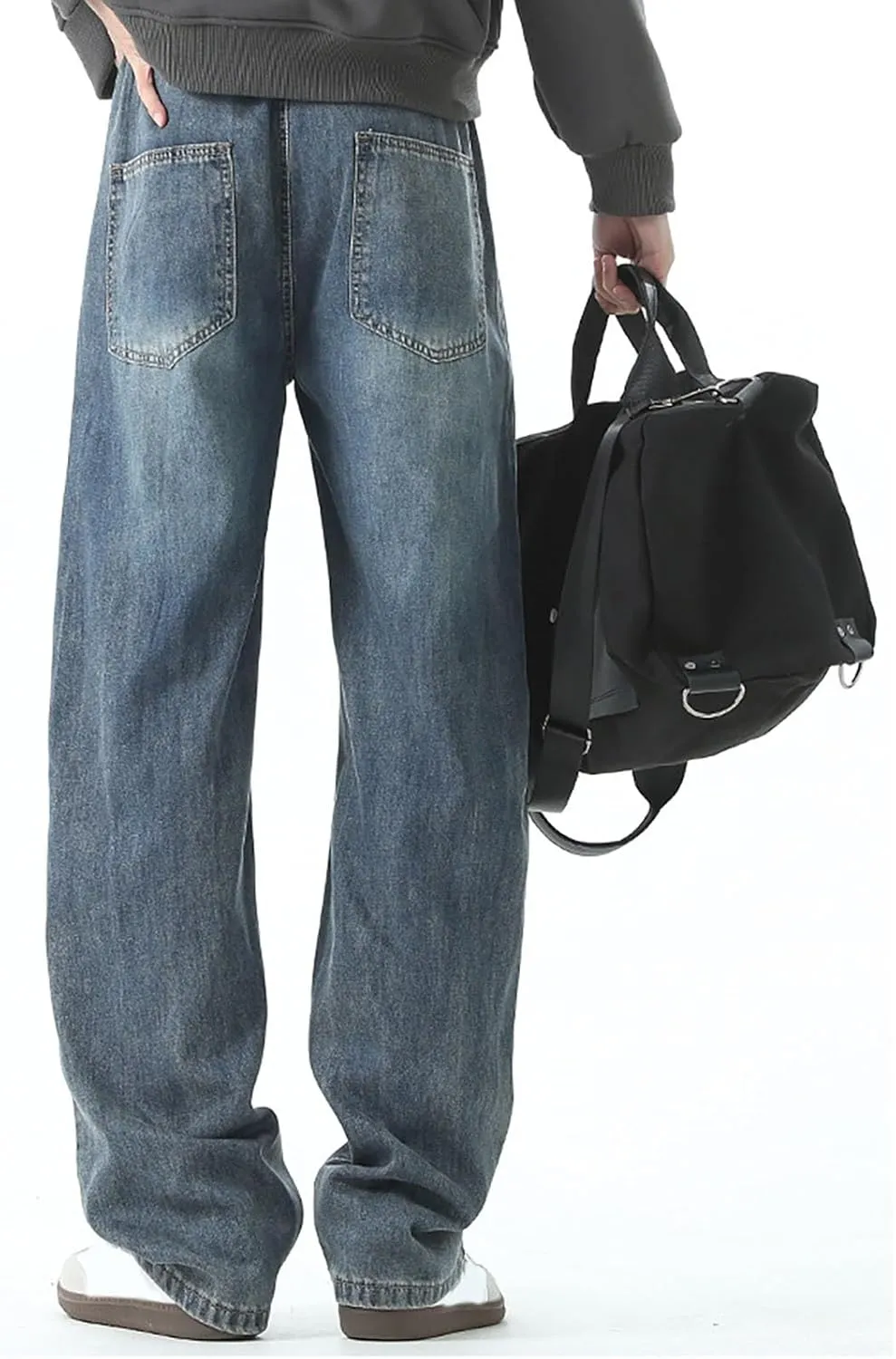 Baggy Jeans Men Straight Leg Drawstring Denim Pants Summer Wide Legs Hip Hop Jeans Trousers Casual Streetwear