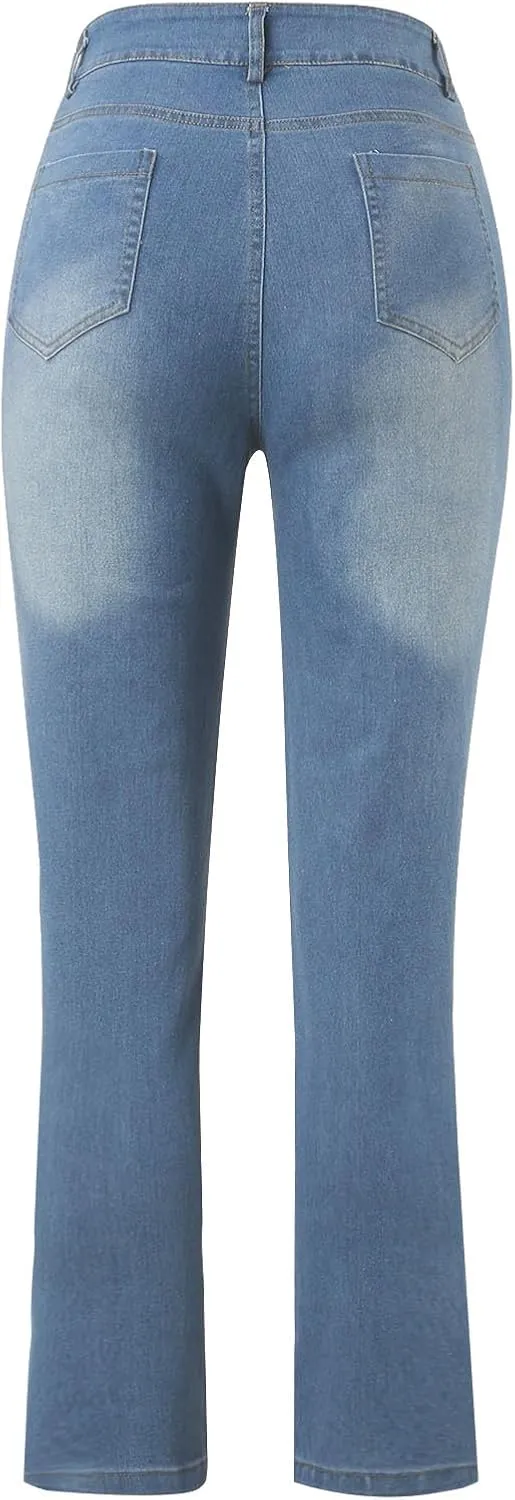 Baggy Sweatpant Jeans for Women Casual High Waisted Slim Fit Denim Pants Tummy Control Bootcut Boyfriends Jeans