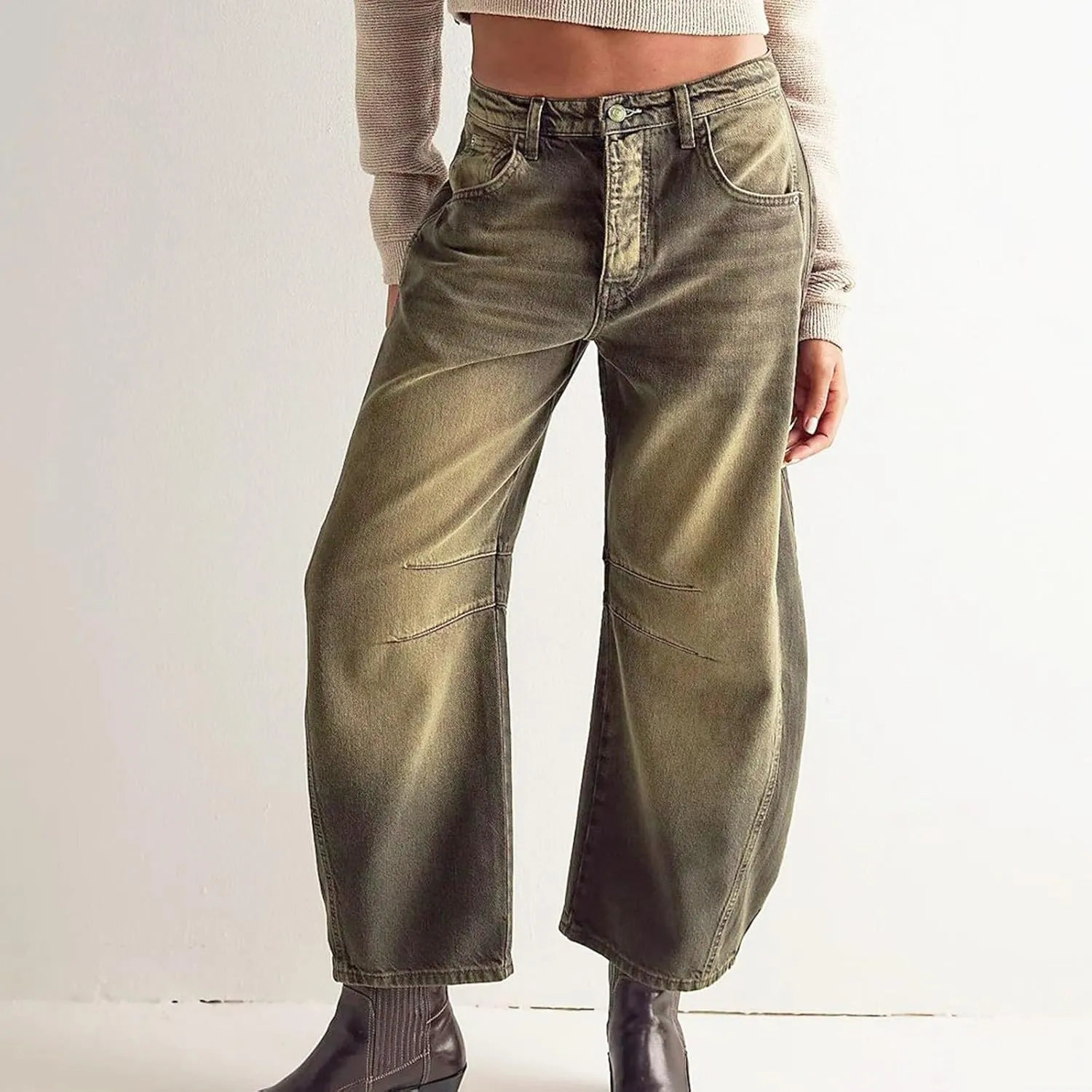 Barrel Jeans Women Wide Leg Mid Rise Vintage Loose Fit Jeans Trendy Denim Pants Y2k Baggy Boyfriend Trousers