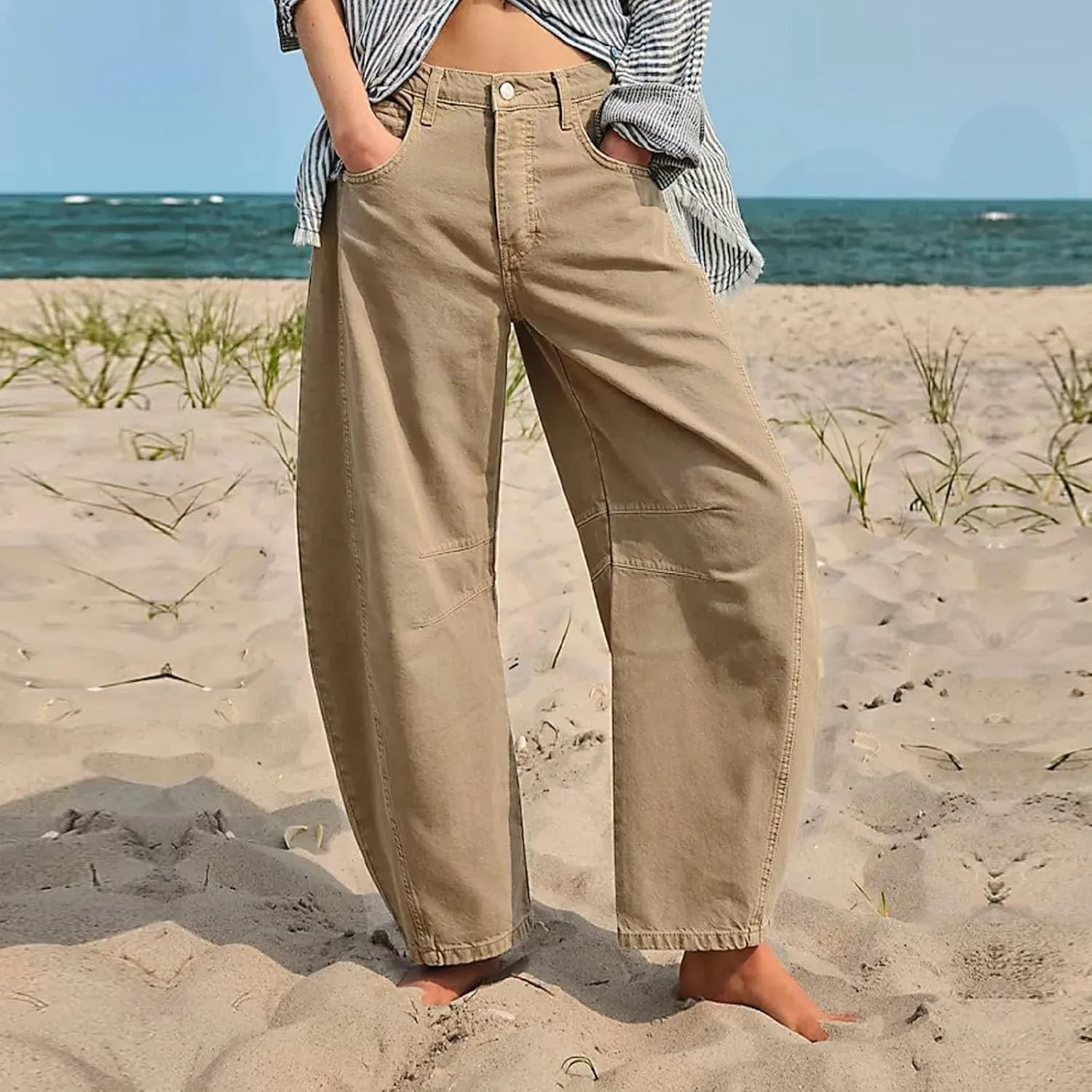 Barrel Jeans Women Wide Leg Mid Rise Vintage Loose Fit Jeans Trendy Denim Pants Y2k Baggy Boyfriend Trousers