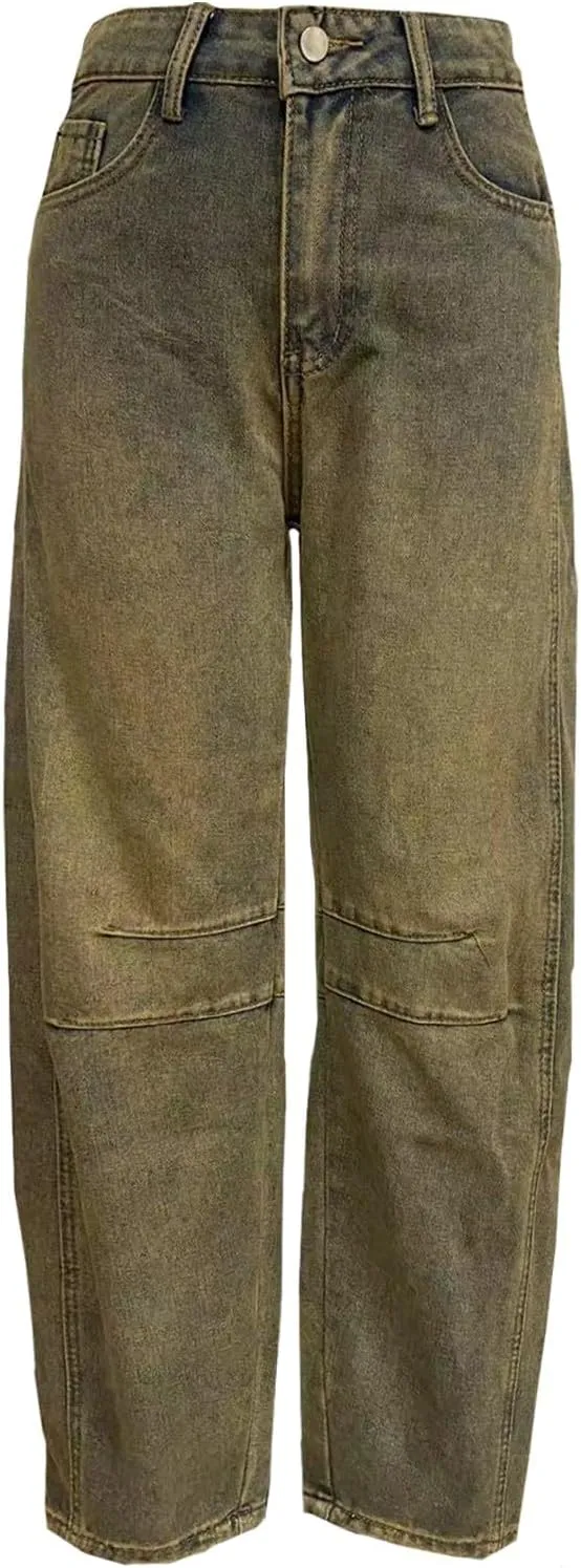 Barrel Jeans Women Wide Leg Mid Rise Vintage Loose Fit Jeans Trendy Denim Pants Y2k Baggy Boyfriend Trousers