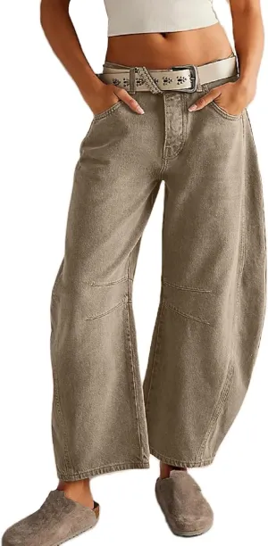 Barrel Jeans Women Wide Leg Mid Rise Vintage Loose Fit Jeans Trendy Denim Pants Y2k Baggy Boyfriend Trousers