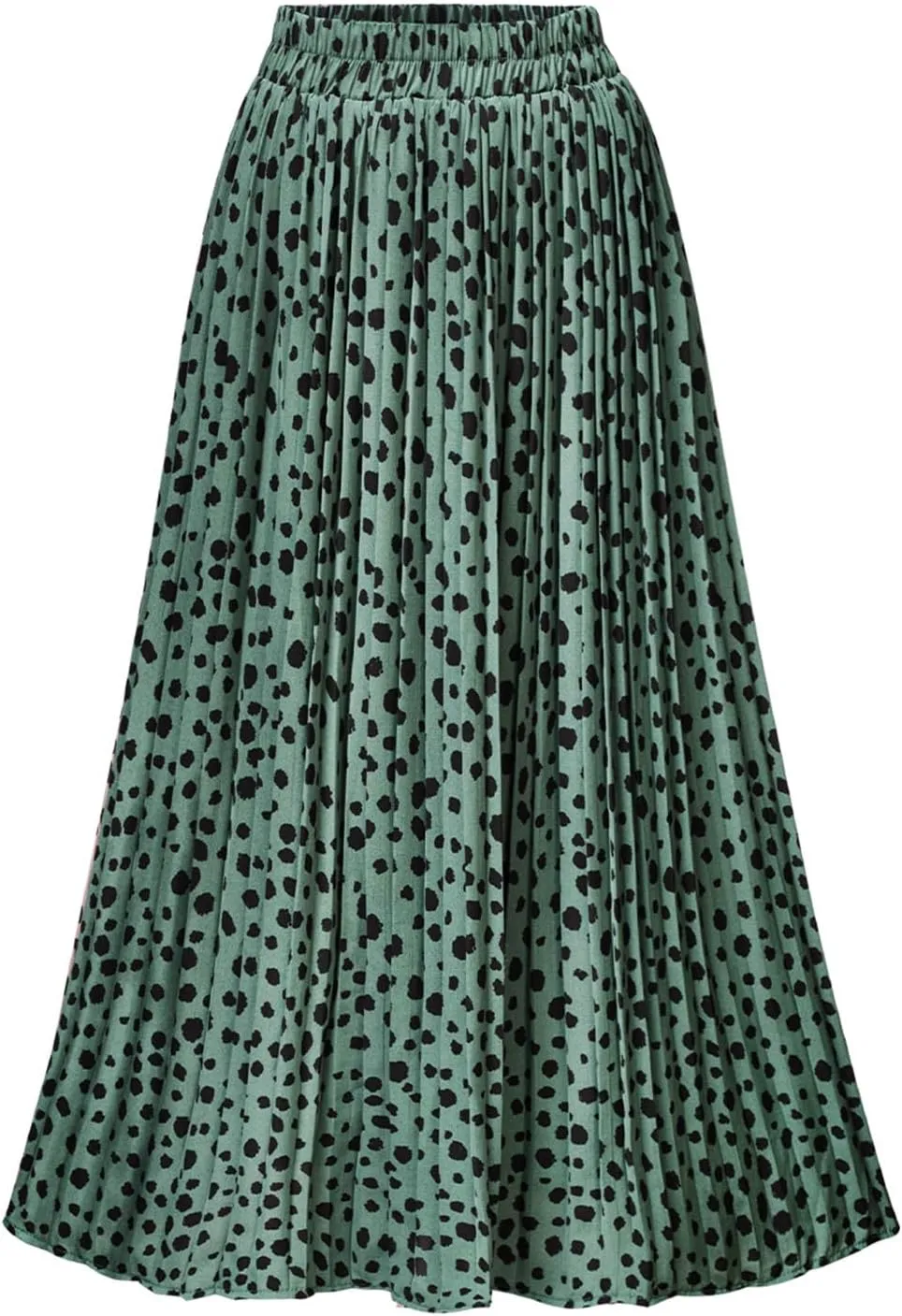 Basoteeuo Womens Skirt Leopard Print Midi Long Shirring Pleated Skirts High Waisted A Line Skirts