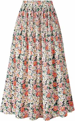 Basoteeuo Womens Skirt Leopard Print Midi Long Shirring Pleated Skirts High Waisted A Line Skirts