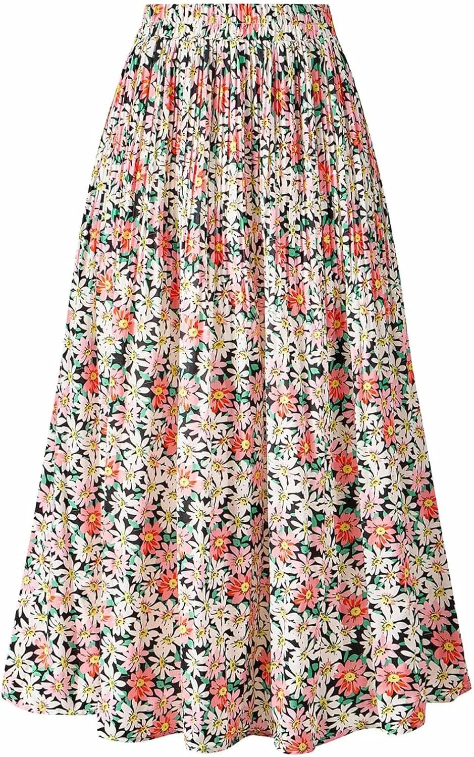 Basoteeuo Womens Skirt Leopard Print Midi Long Shirring Pleated Skirts High Waisted A Line Skirts