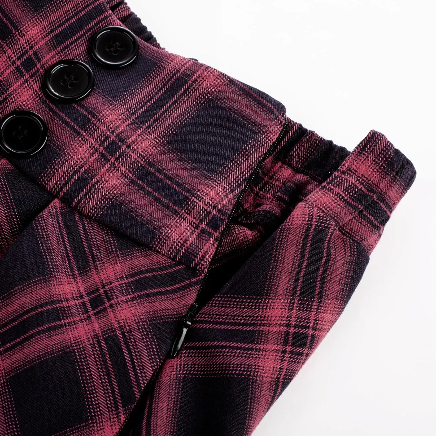 Belle Poque Vintage Plaid Skirt for Women High Waisted Midi A-line Skirts Pleated Skirt with Pockets