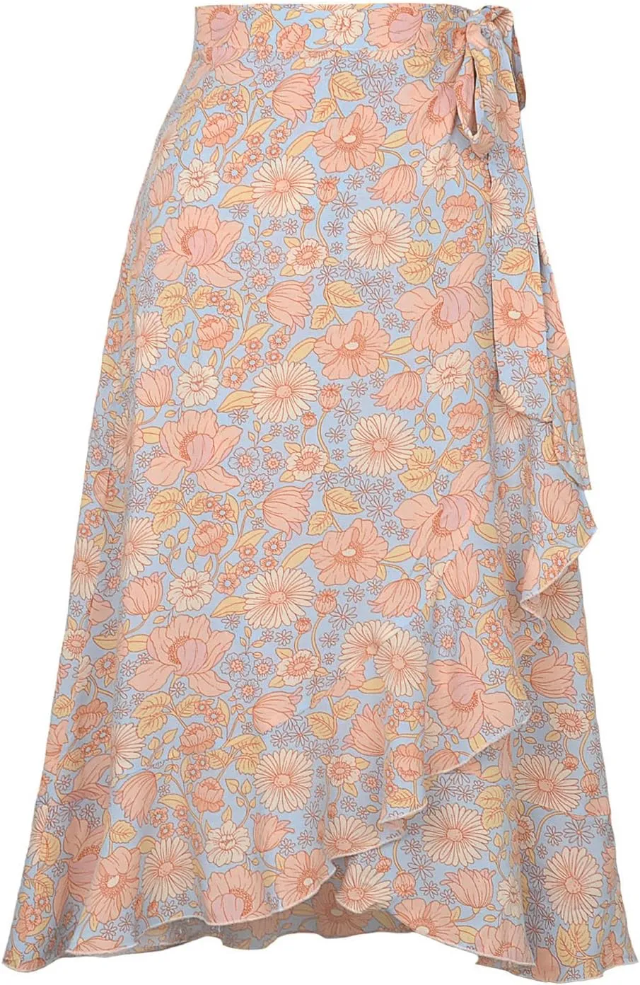 Boho Skirts for Women Trendy Warp Skirt Floral Maxi Skirt Knee Length Beach Skirt Summer Cover Up Skirt Flowy Skirts