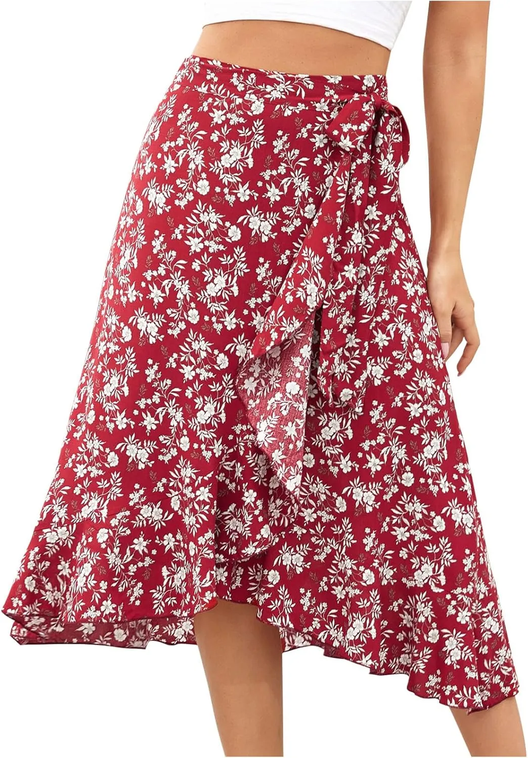 Boho Skirts for Women Trendy Warp Skirt Floral Maxi Skirt Knee Length Beach Skirt Summer Cover Up Skirt Flowy Skirts
