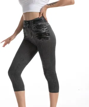 Butt Lifting Denim Capris for Women Vintage Summer High Waist Skinny Stretch Distressed Slim Fit Jeans Capri Pant