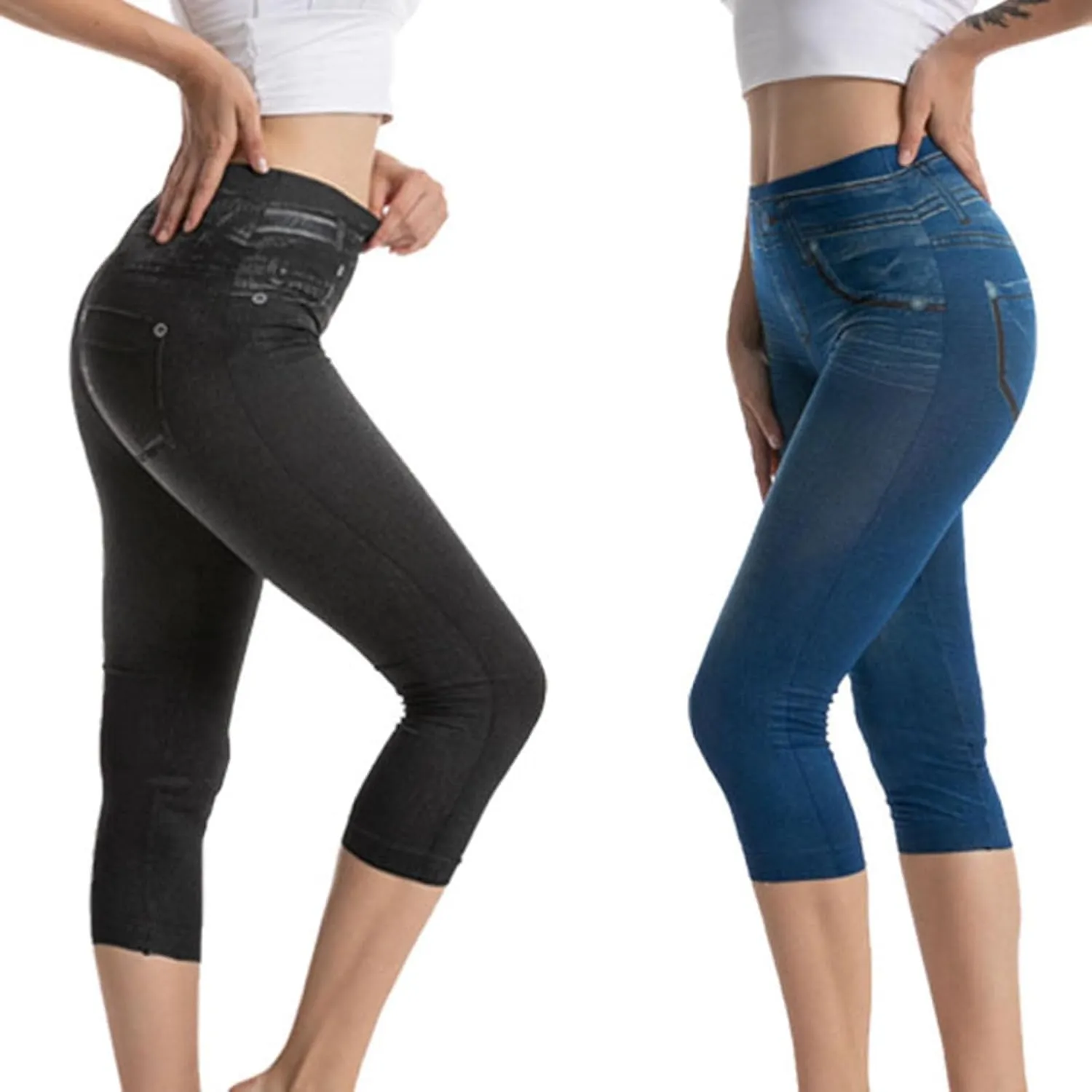 Butt Lifting Denim Capris for Women Vintage Summer High Waist Skinny Stretch Distressed Slim Fit Jeans Capri Pant