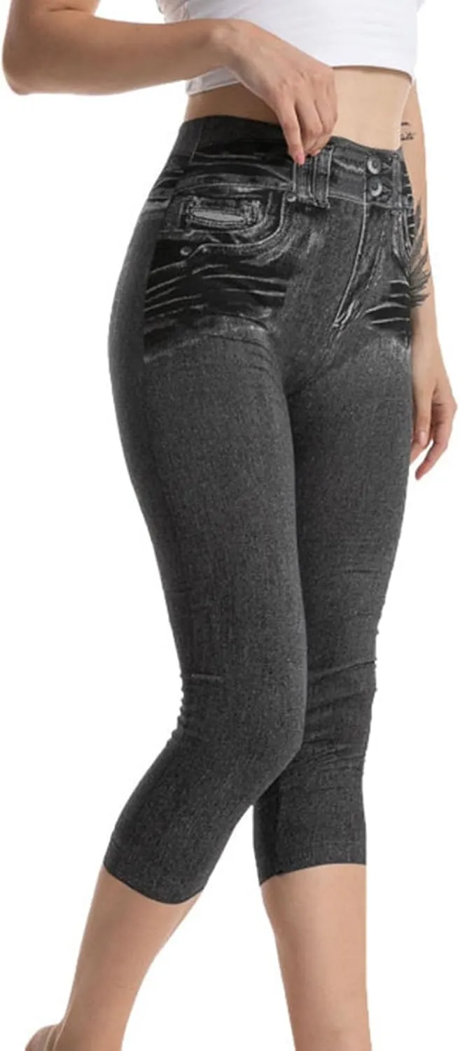 Butt Lifting Denim Capris for Women Vintage Summer High Waist Skinny Stretch Distressed Slim Fit Jeans Capri Pant