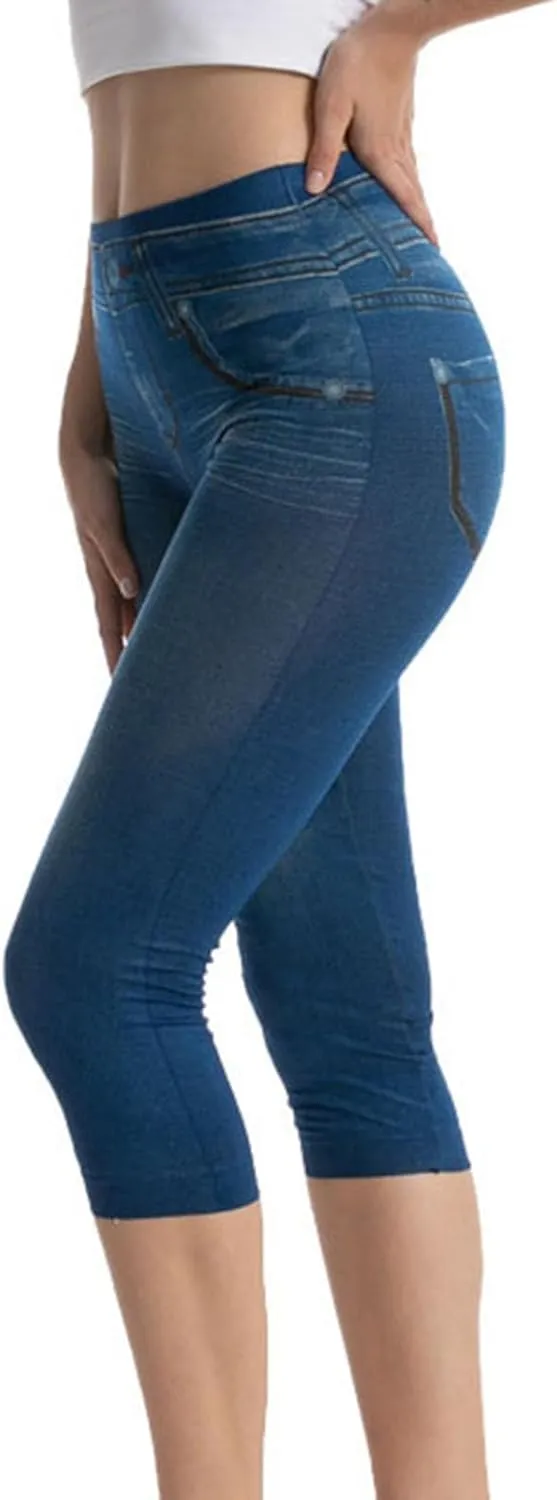 Butt Lifting Denim Capris for Women Vintage Summer High Waist Skinny Stretch Distressed Slim Fit Jeans Capri Pant