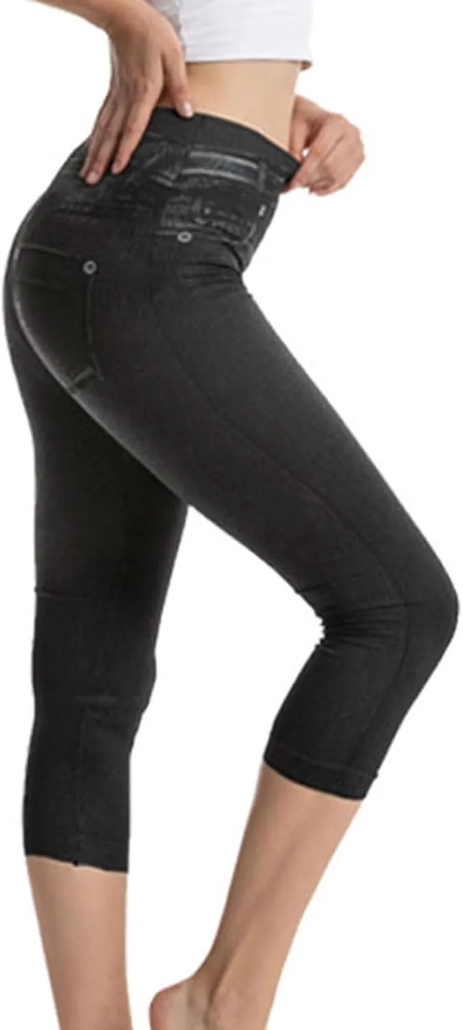 Butt Lifting Denim Capris for Women Vintage Summer High Waist Skinny Stretch Distressed Slim Fit Jeans Capri Pant