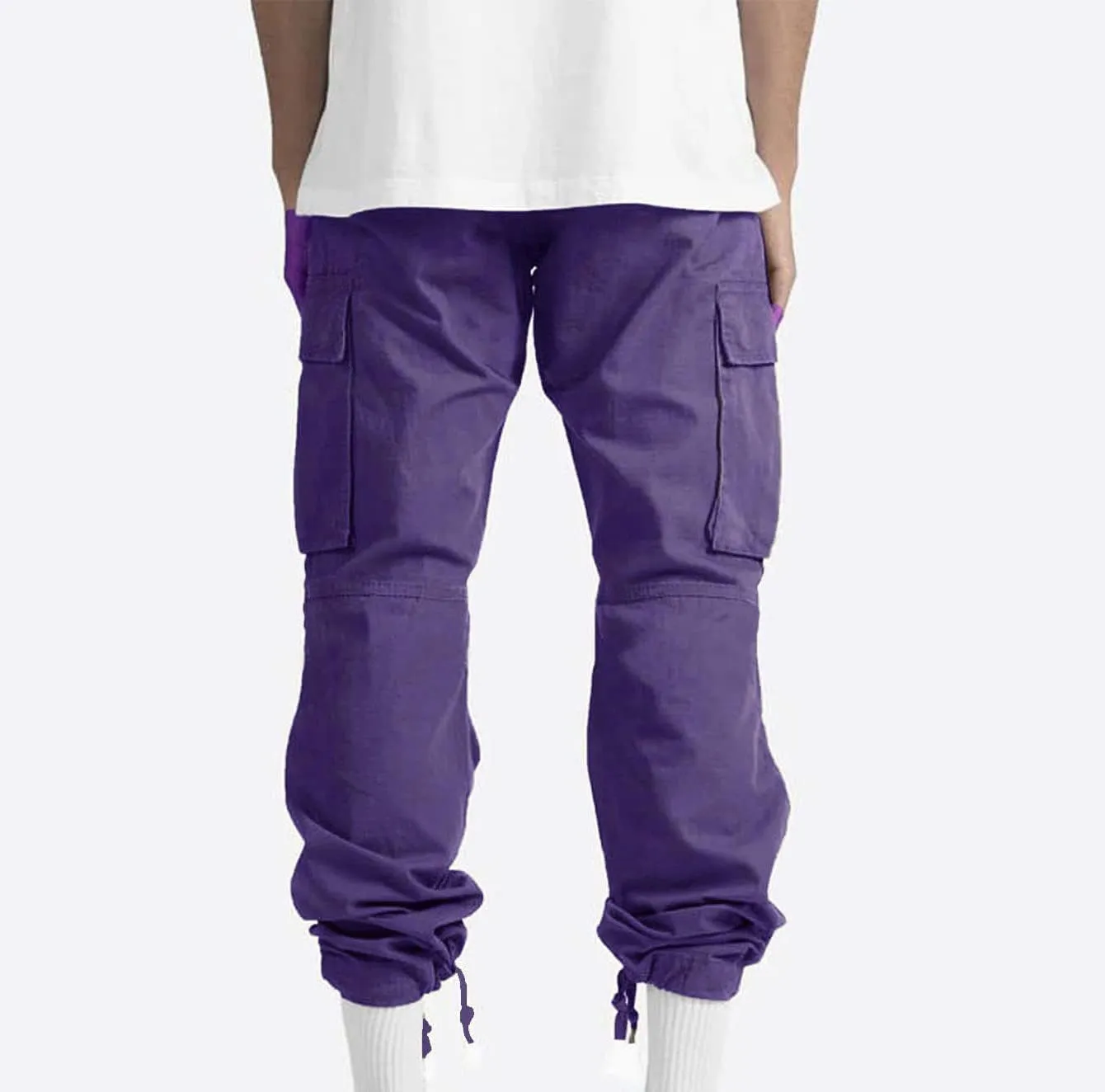 Cargo Pants for Men Baggy Fleece Heavyweight Cargo Pants Workout Athletic Waist Drawstring Cargo Pants with Multi Pockets