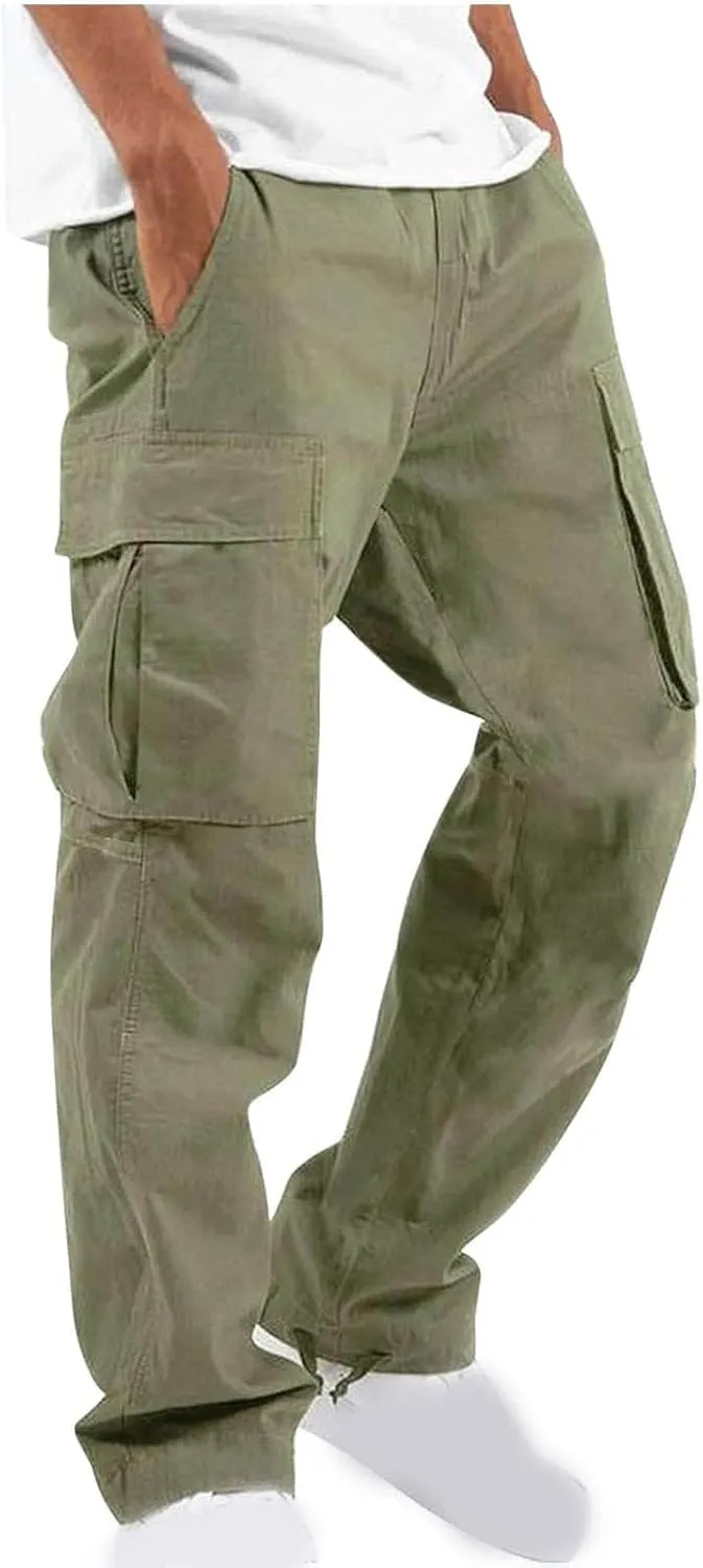 Cargo Pants for Men Baggy Fleece Heavyweight Cargo Pants Workout Athletic Waist Drawstring Cargo Pants with Multi Pockets