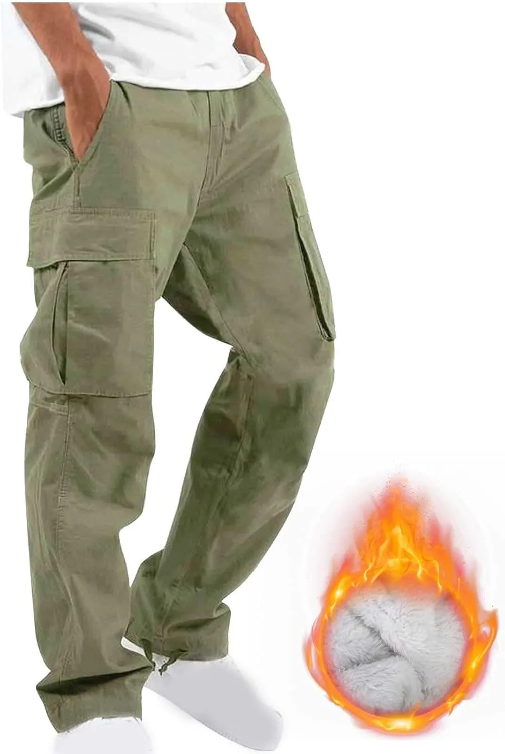 Cargo Pants for Men Baggy Fleece Heavyweight Cargo Pants Workout Athletic Waist Drawstring Cargo Pants with Multi Pockets
