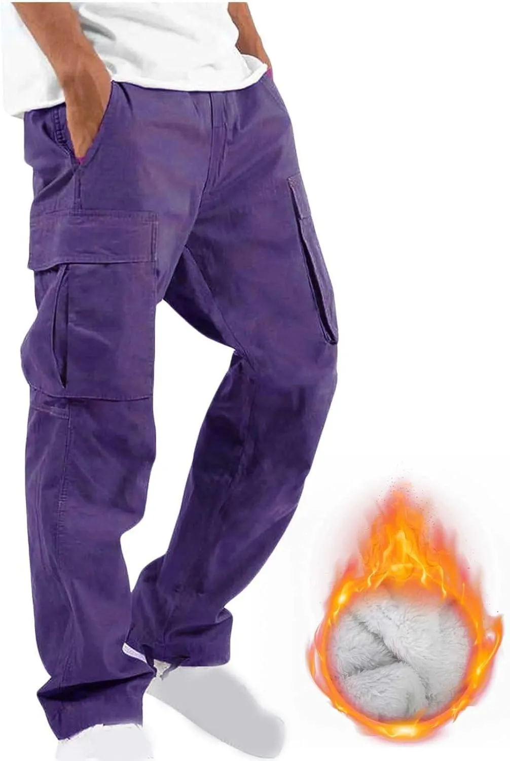 Cargo Pants for Men Baggy Fleece Heavyweight Cargo Pants Workout Athletic Waist Drawstring Cargo Pants with Multi Pockets