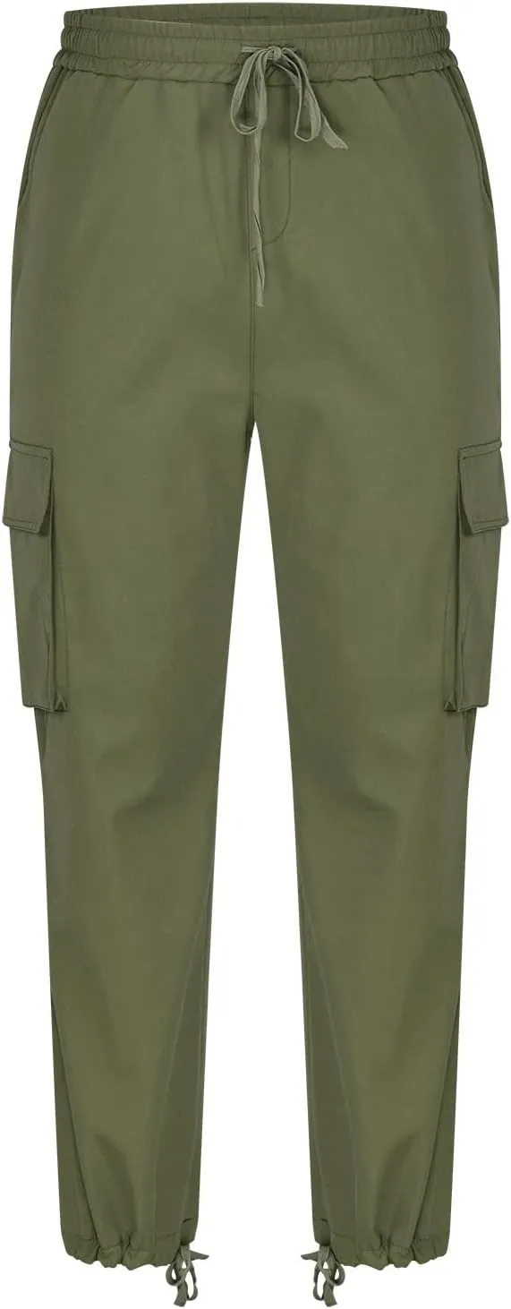 Cargo Pants for Men Baggy Fleece Heavyweight Cargo Pants Workout Athletic Waist Drawstring Cargo Pants with Multi Pockets