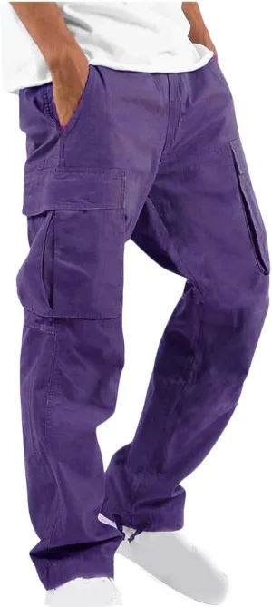 Cargo Pants for Men Baggy Fleece Heavyweight Cargo Pants Workout Athletic Waist Drawstring Cargo Pants with Multi Pockets