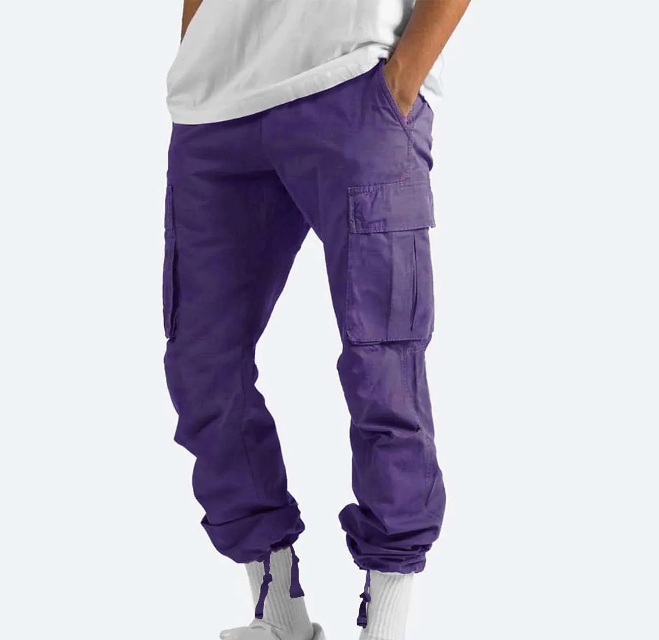 Cargo Pants for Men Baggy Fleece Heavyweight Cargo Pants Workout Athletic Waist Drawstring Cargo Pants with Multi Pockets