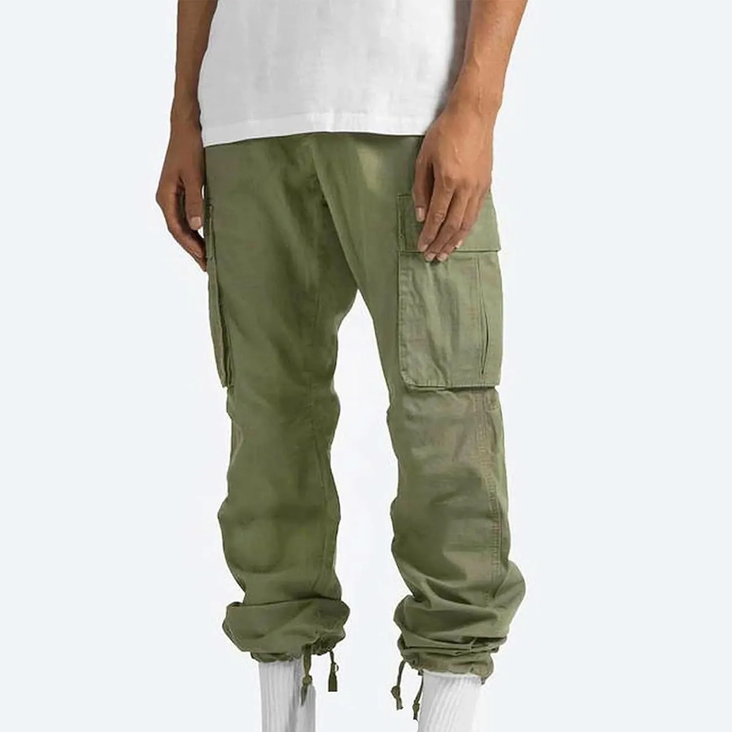Cargo Pants for Men Baggy Fleece Heavyweight Cargo Pants Workout Athletic Waist Drawstring Cargo Pants with Multi Pockets