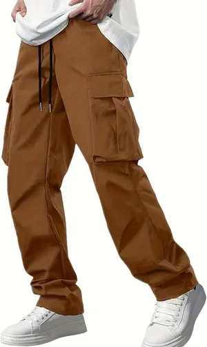 Cargo Pants for Men Big and Tall Loose Fit Straight Cargo Sweatpants Elastic Waist Drawstring Lightweight Atheltic Joggers