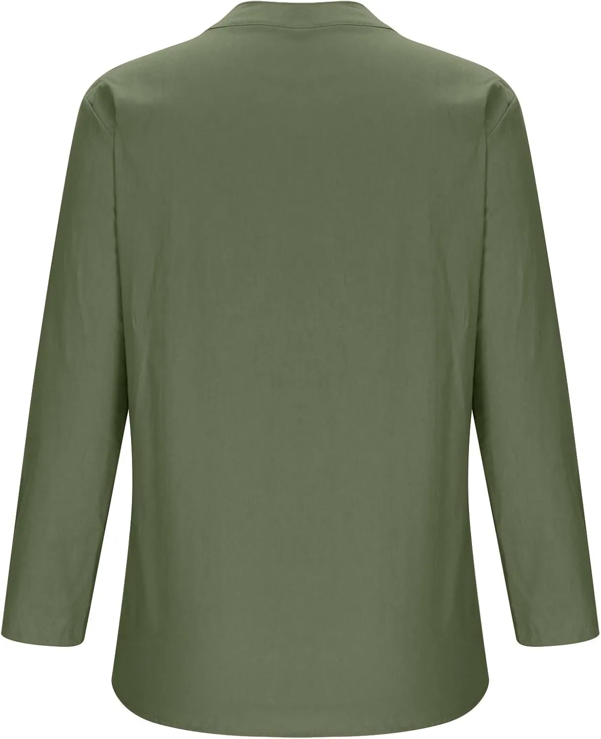 Casual 3/4 Sleeve Linen Button Up Shirts Womens Summer V Neck Linen Tunic Lightweight Loose Fit Plus Size Work Blouse