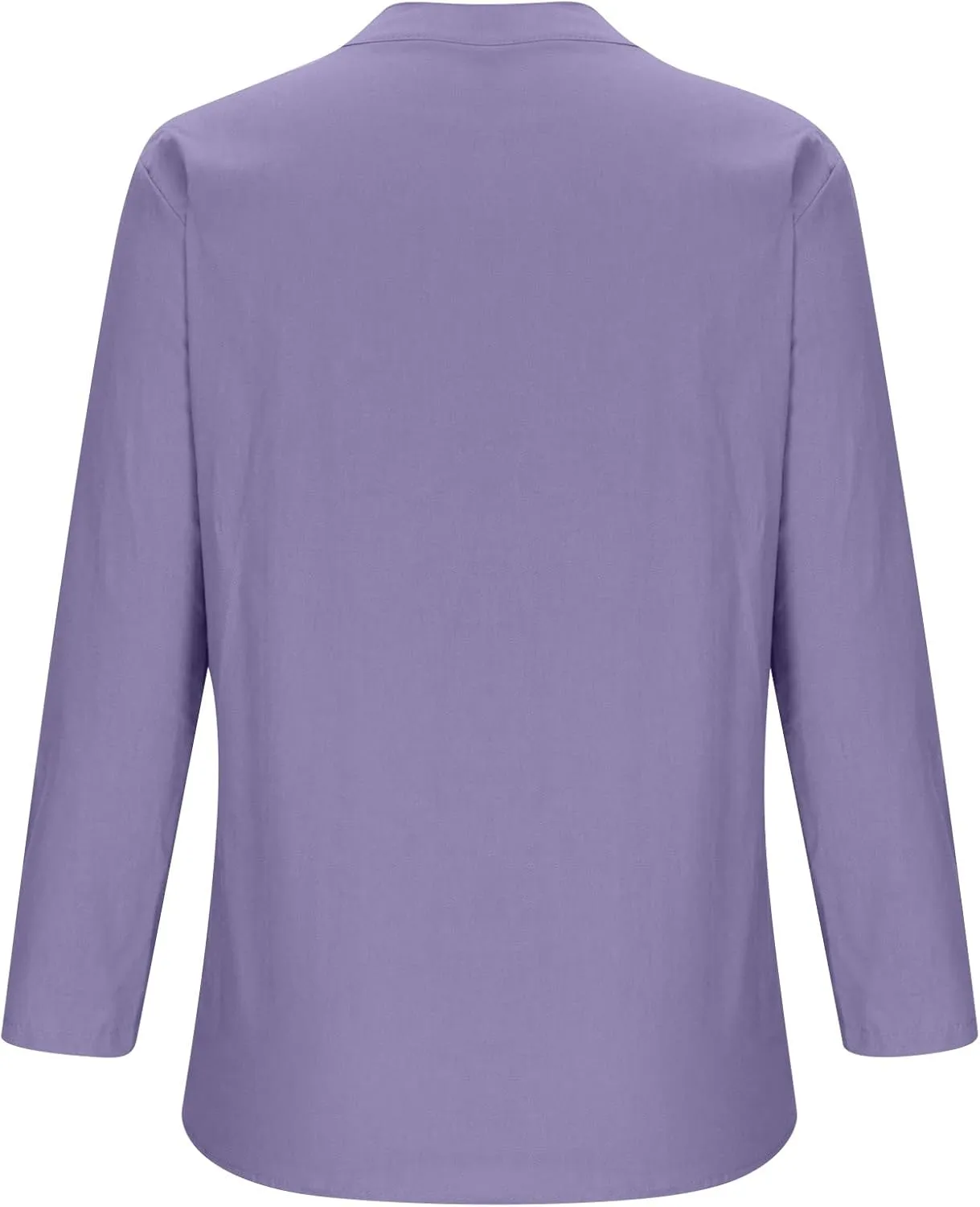 Casual 3/4 Sleeve Linen Button Up Shirts Womens Summer V Neck Linen Tunic Lightweight Loose Fit Plus Size Work Blouse