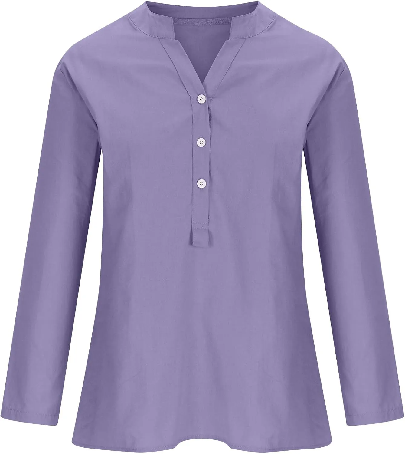 Casual 3/4 Sleeve Linen Button Up Shirts Womens Summer V Neck Linen Tunic Lightweight Loose Fit Plus Size Work Blouse