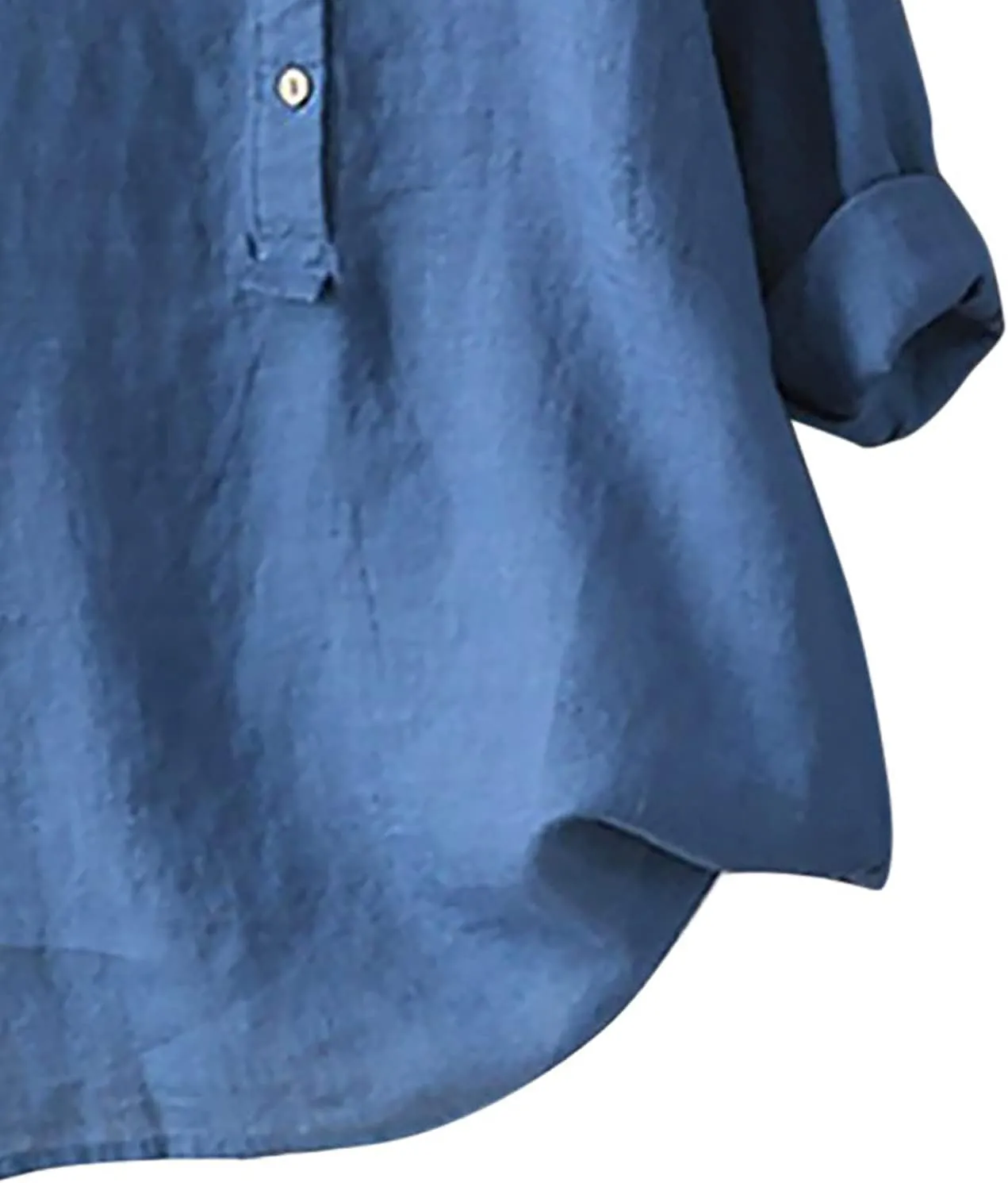Casual 3/4 Sleeve Linen Button Up Shirts Womens Summer V Neck Linen Tunic Lightweight Loose Fit Plus Size Work Blouse