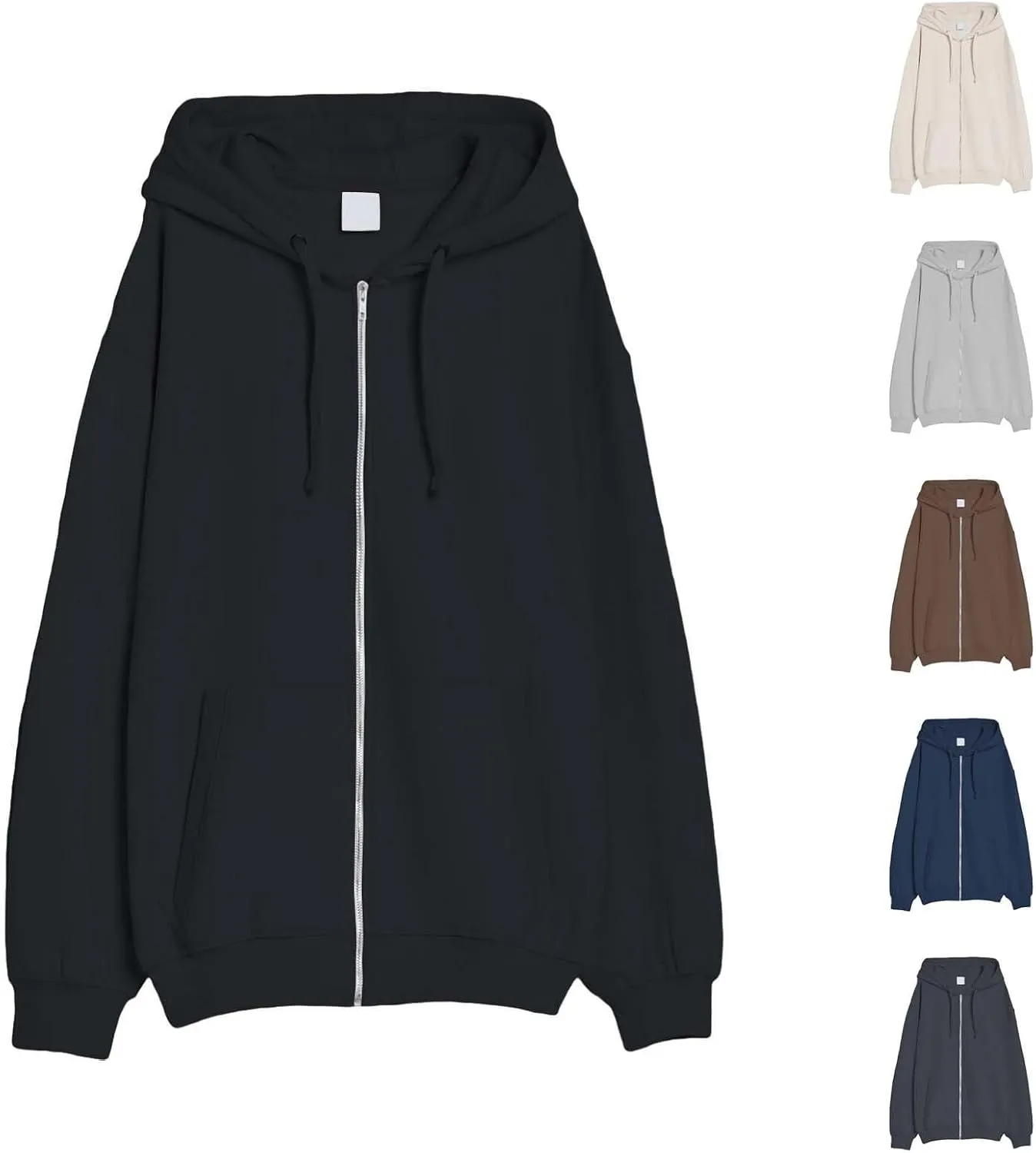 Casual Solid Zip Up Hooded Jacket for Men Gym Workout Drawstring Long Sleeve Hoodies Loose Fit Sweatshirt with Pocket