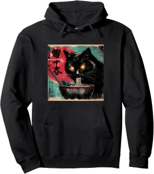 Cat Ramen Japanese Funny Graphic Tees Kawaii Cat Anime Gifts Pullover Hoodie