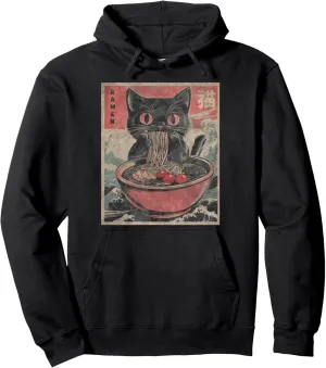 Cat Ramen Japanese Funny Graphic Tees Kawaii Cat Anime Gifts Pullover Hoodie