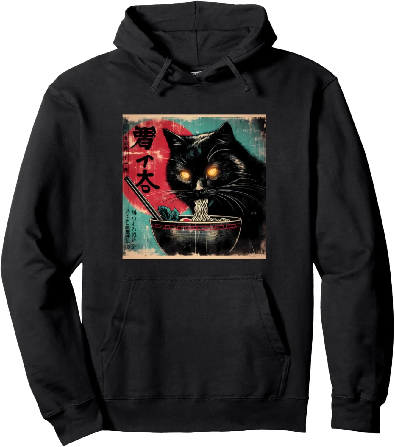 Cat Ramen Japanese Funny Graphic Tees Kawaii Cat Anime Gifts Pullover Hoodie