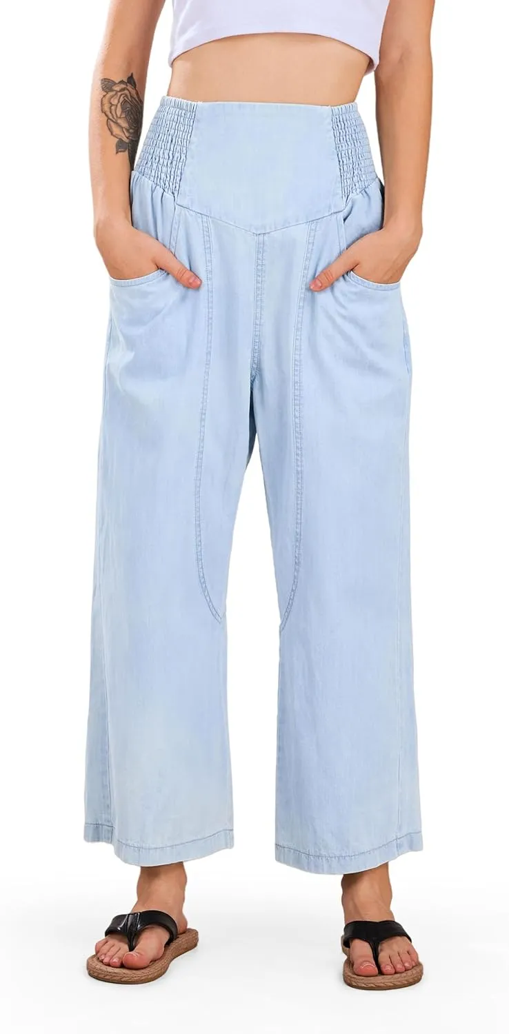 CHARTOU Denim Harem Pants for Women Loose Fit Wide Leg Cropped Barrel Jeans