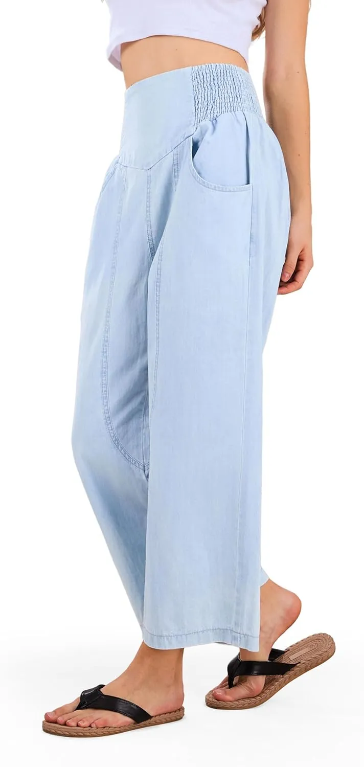 CHARTOU Denim Harem Pants for Women Loose Fit Wide Leg Cropped Barrel Jeans