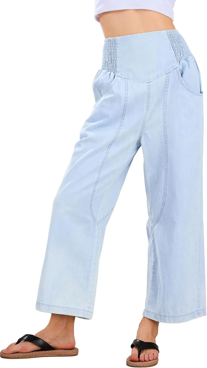 CHARTOU Denim Harem Pants for Women Loose Fit Wide Leg Cropped Barrel Jeans