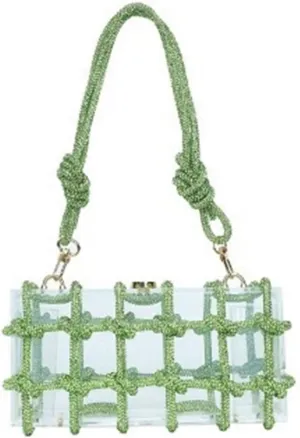 Clear Acrylic Rhinestone Purse, Sparkle Evening Clutch, Crystal Embellished Knotted Handbag for Cocktail, Party, Prom