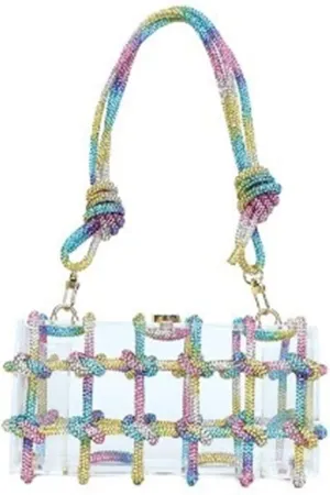 Clear Acrylic Rhinestone Purse, Sparkle Evening Clutch, Crystal Embellished Knotted Handbag for Cocktail, Party, Prom