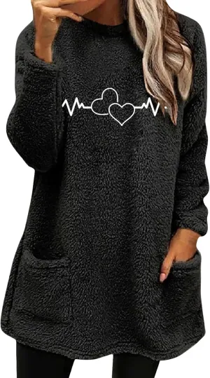 Comfort hoodie for Women anxiety Long Sleeve Winter Shirts Round Neck Casual Warm Cute Long Sweatshirts for Women