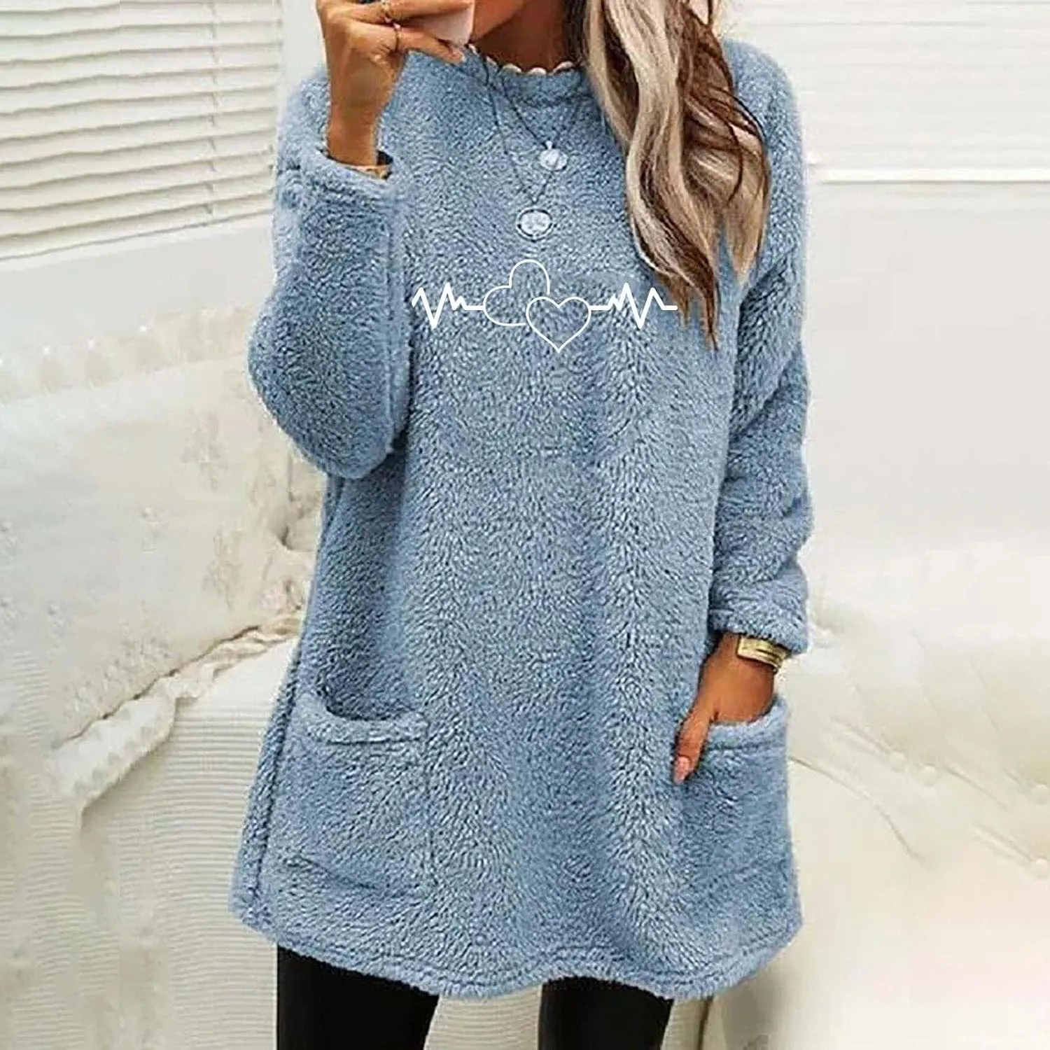 Comfort hoodie for Women anxiety Long Sleeve Winter Shirts Round Neck Casual Warm Cute Long Sweatshirts for Women