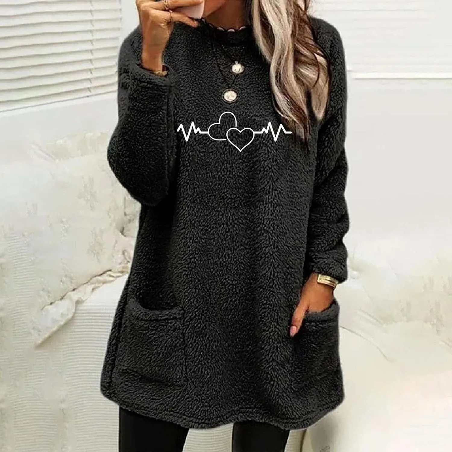 Comfort hoodie for Women anxiety Long Sleeve Winter Shirts Round Neck Casual Warm Cute Long Sweatshirts for Women