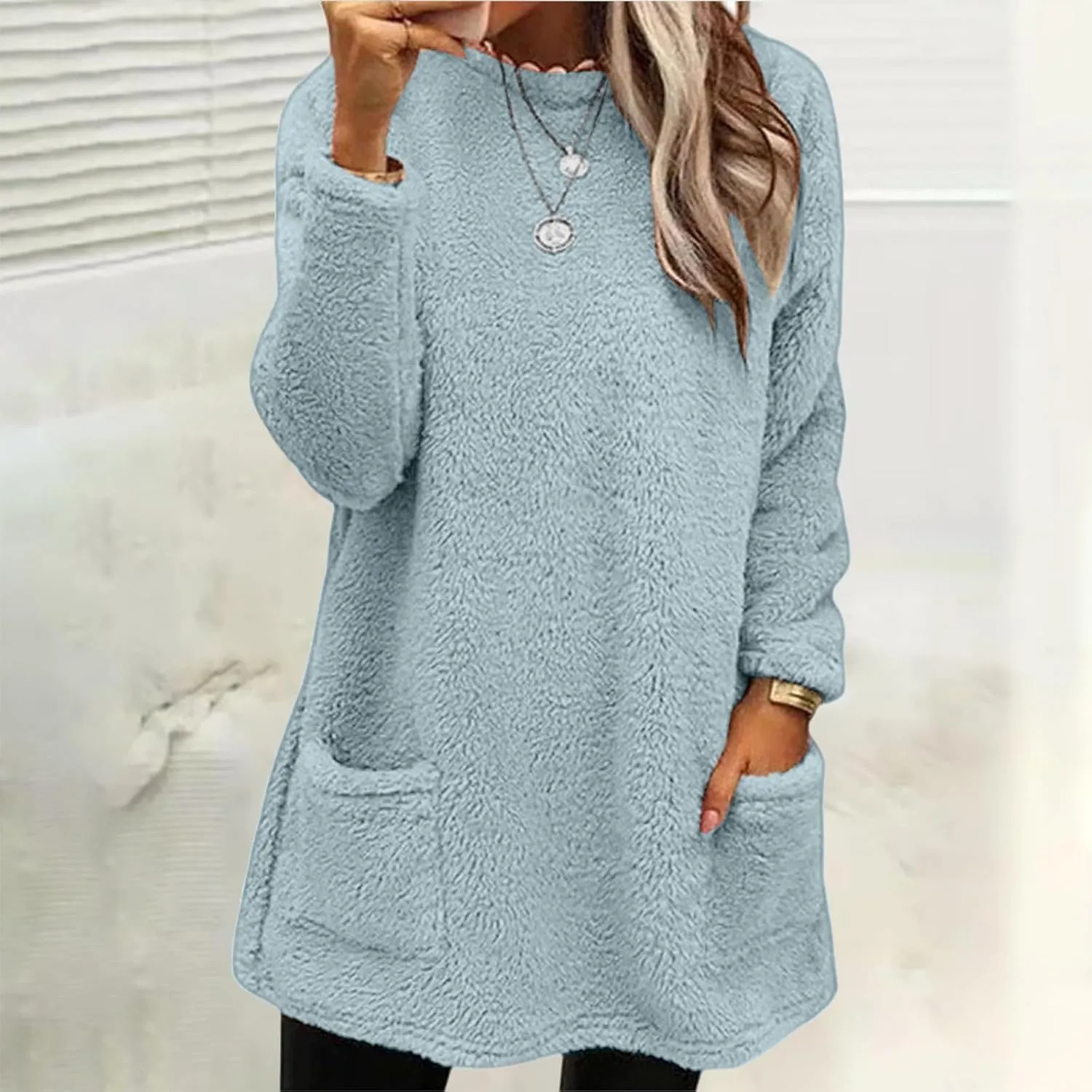 Comfort hoodie for Women anxiety Long Sleeve Winter Shirts Round Neck Casual Warm Cute Long Sweatshirts for Women