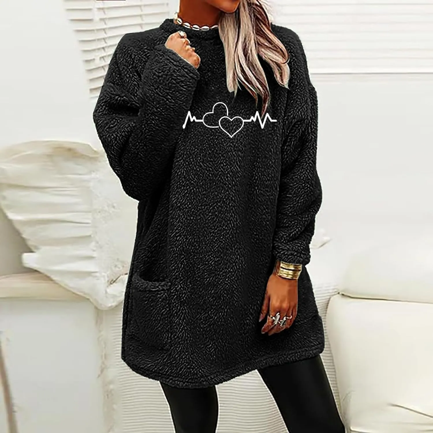 Comfort hoodie for Women anxiety Long Sleeve Winter Shirts Round Neck Casual Warm Cute Long Sweatshirts for Women